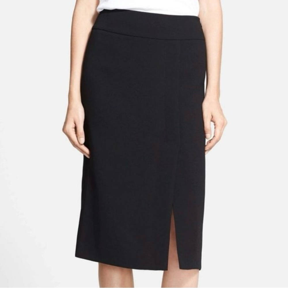 Vince Black Brushed Wool Blend Ponte Pencil Skirt with Slit Designer Office 2